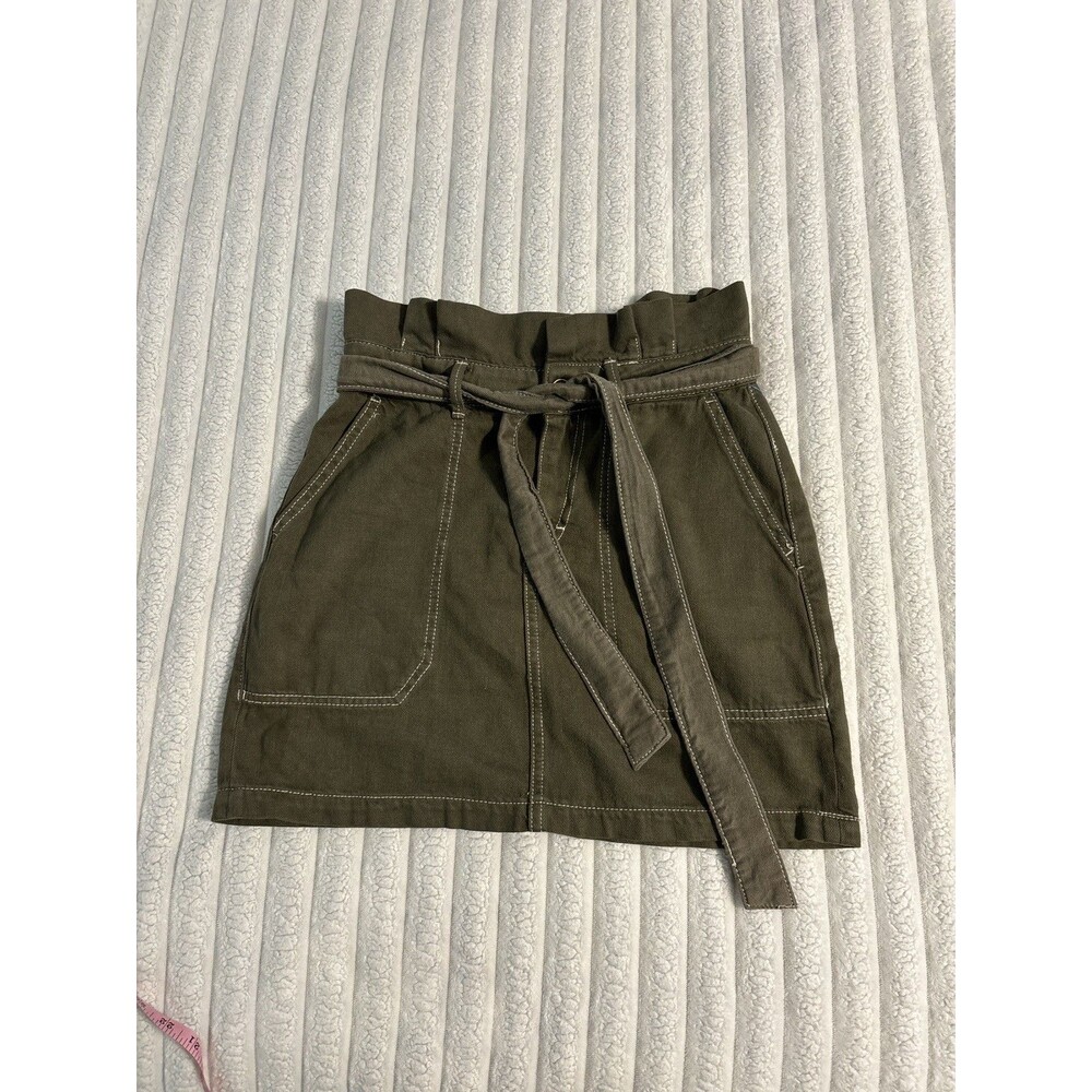 Free People Paper Bag Tie Waist cargo Skirt Womens 4 Army Green cotton blend